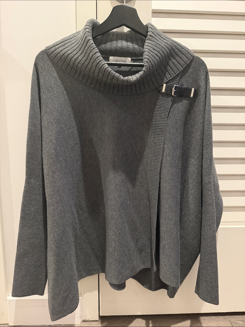 Calvin Klein Charcoal Gray Cowl Neck Sweater with Buckle Strap